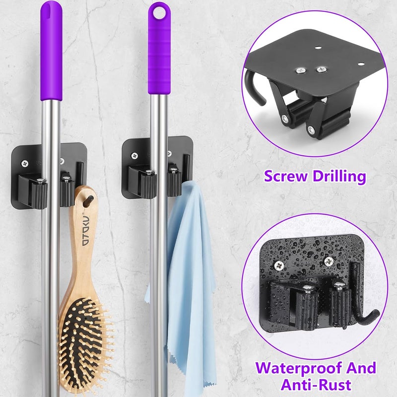 YUWANTING Stainless Steel Broom Holder, Heavy Duty, Rust Resistant, 4 Gripper Positions with 4 Hooks, Black - Image 4